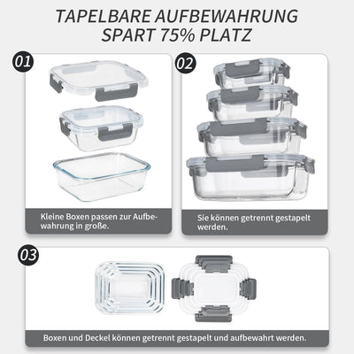 Vorratsbehälterset aus Glas, Glas-Frischhaltedosen,Aufbewahrungsbehälter für Küche und Restaurant mit Premium-Kunststoffdeckeln - luftdicht auslaufsicher Wiederverwendbar BPA-frei (10 Behälter)