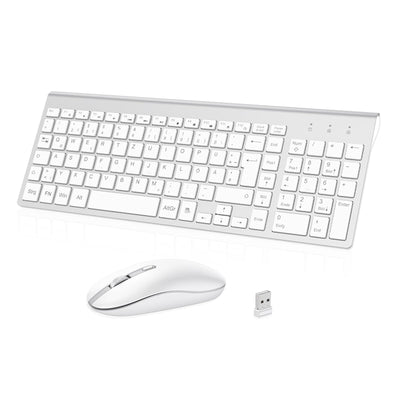 cimetech Tastatur Maus Set Kabellos, 2.4G Ultraslim Kabellose Tastatur mit Funkmaus, QWERTZ Deutsches Layout, 10m Reichweite, für PC, Desktop, Notebook, Laptop, Windows (Silber)