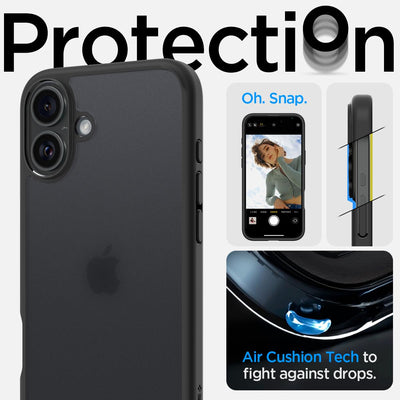 Spigen für iPhone 16 Hülle [Anti-Yellowing] Ultra Hybrid Case Handyhülle Schutzhülle Cover Transparent Durchsichtig Dünn Slim -Frost Black