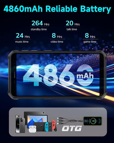 Ulefone Armor X12 Outdoor Handy, 6GB + 32GB/256GB SD Smartphone ohne vertrag Android 13 Go, 4860mAh 13MP+8MP 5,45'' HD+ 4G Dual SIM IP68 Wasserdicht Stoßfeste NFC GPS 2 Jahre Garantie -Schwarz