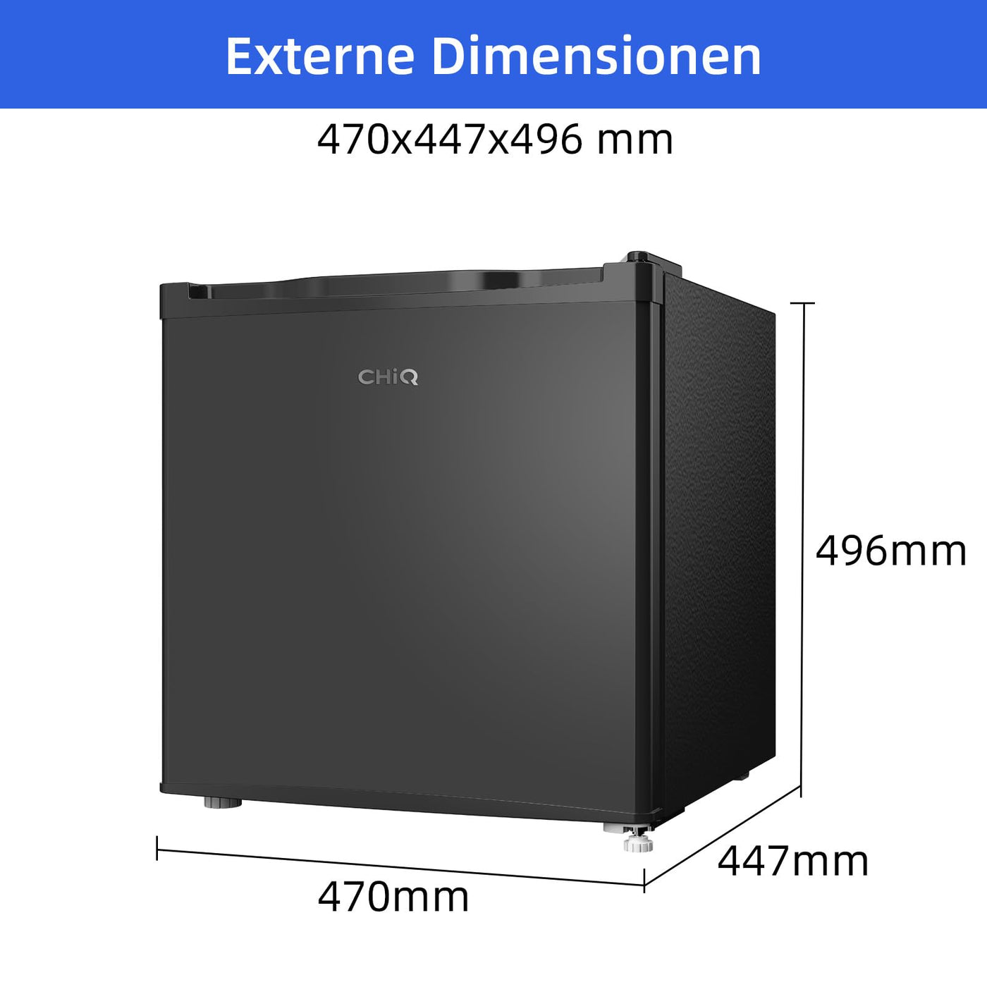 CHIQ Mini Bar Kühlschrank 46 L,Mini Kühlschrank,49,6 x 47,4 x 44,7 cm (HxBxT),E Energieverbrauch 80 kWh/Jahr,Sehr Leise 39dB,12 Jahre Garantie auf den Kompressor