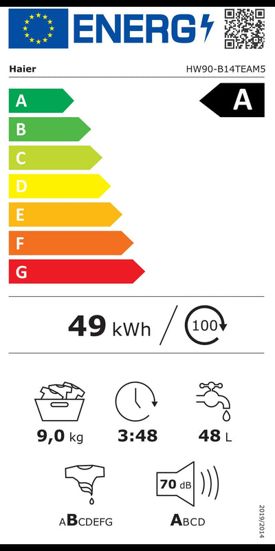 Haier I-PRO SERIE 5 HW90-B14TEAM5 Waschmaschine / 9 kg/A - beste Effizienz/Direct Motion Motor - absolut leise/Smart Home - Wi-Fi & hOn App/XL-Trommel/Refresh-Dampfprogramm/ABT