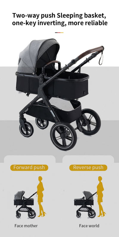 YAZOCO kinderwagen 3 in 1 Buggy Babybett Komplett Set Einem Klick Zusammenklappbarer Kinderwagen, KombiKinderwagen Aluminiumrahmen für Neugeborene (1 schwarz)