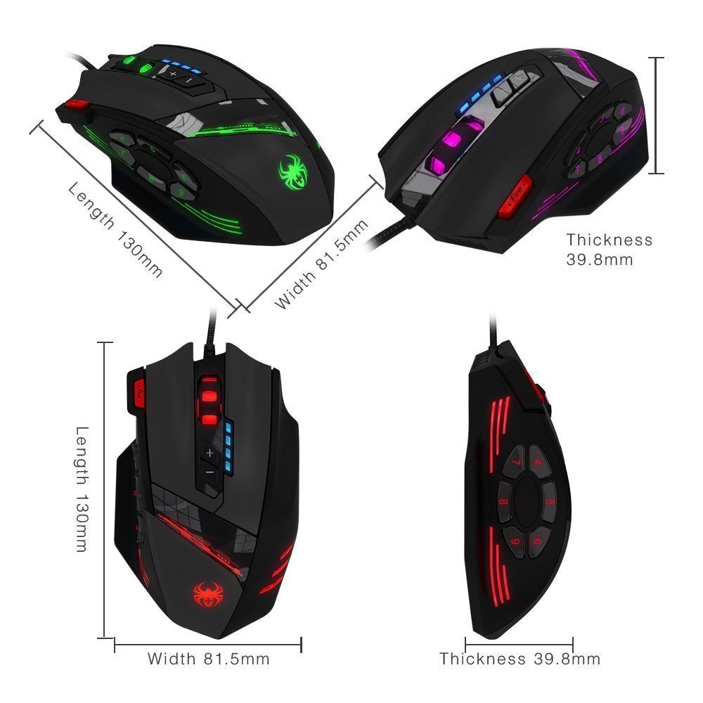 zelotes Gaming Maus,12 programmierbare Tasten RGB Gamer Maus,4000DPI Ergonomische Maus mit Kabel,USB Computer Maus,Gaming Mouse für PC,Mac,Laptop