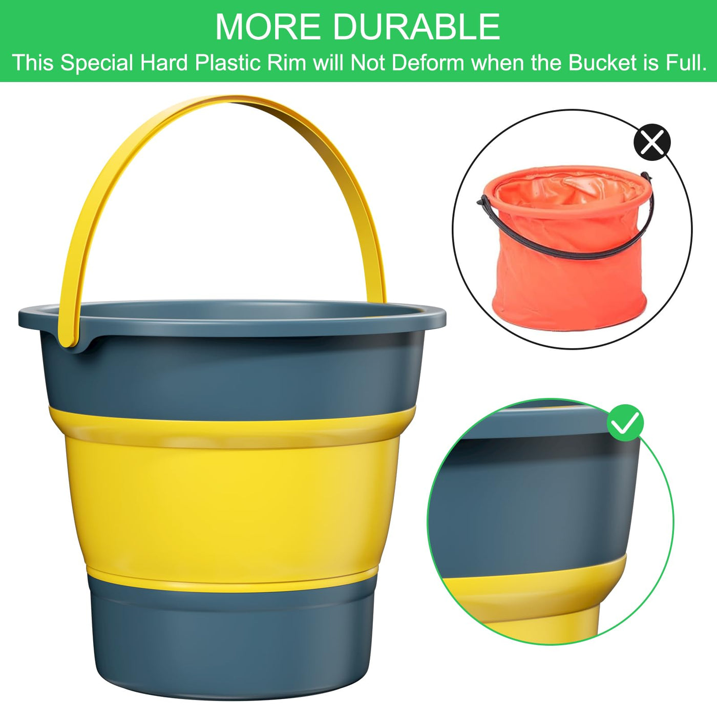 Ghazpmuk Collapsible Plastic Bucket, Falt Eimer, Sandeimer, Eimer Faltbar, Faltbarer Eimer, Falteimer Space Saving, Tragbares Putzeimer, Spülwanne, für Reinigung, Camping, Angeln, Reisen (5L)