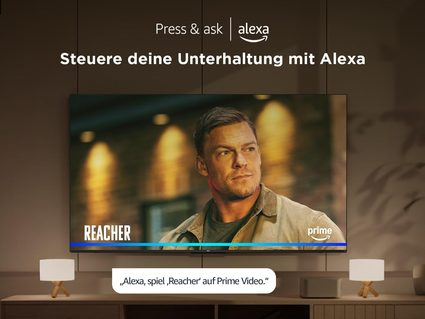 TCL 55T6C 55 Zoll QLED 4K HDR Fernseher, Smart Fire TV mit Dolby Vision & Atmos, HDR10+, Sprachbefehl Funktion & Ask Alexa