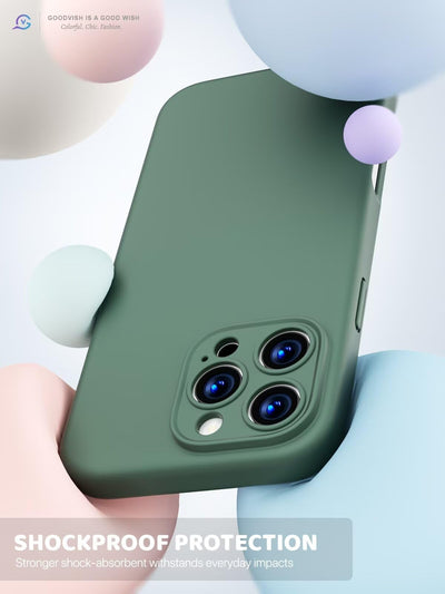 GOODVISH 3 in 1 für iPhone 16 Pro Hülle mit 2 Stück Schutzfolie, Liquid Silikon Handyhülle [Upgraded Kameraschutz] Soft Mikrofaserfutter Kratzfest stoßfeste Schutz Case für iPhone 16 Pro 6.3", Grün