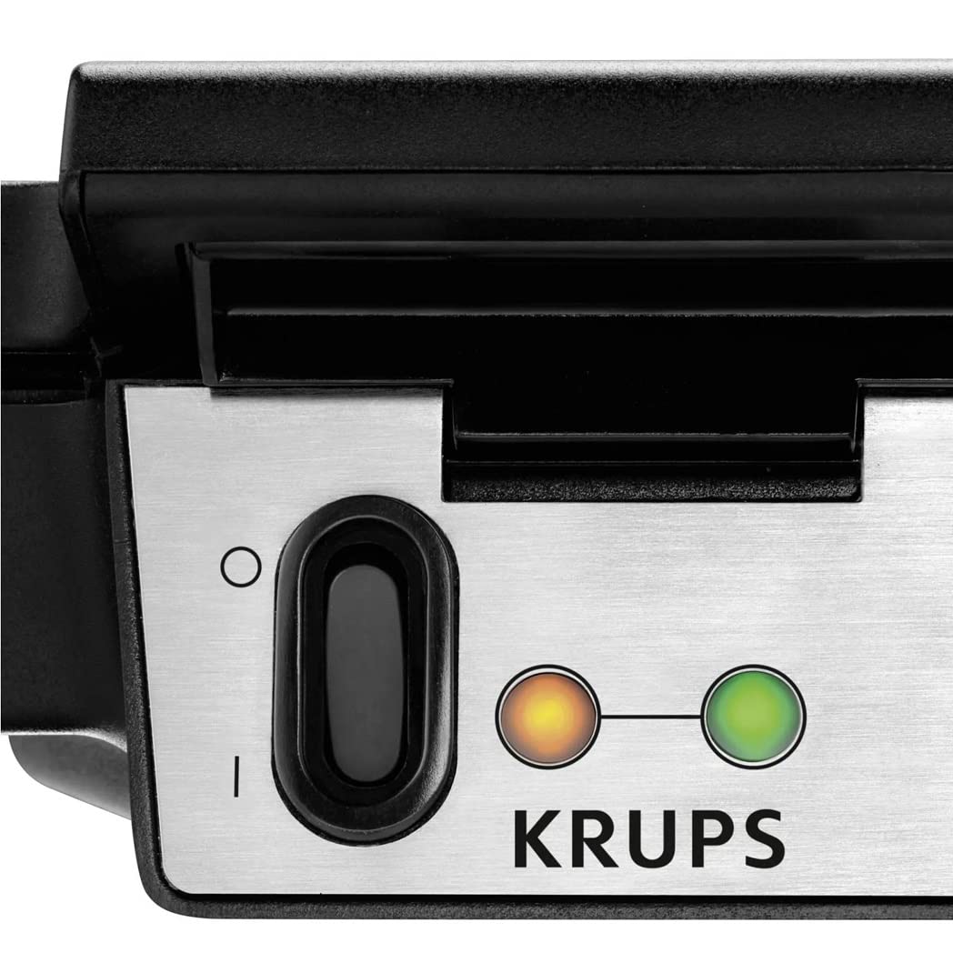 Krups Waffeleisen FDK251 | Doppelwaffeleisen | 2 Belgische Waffeln gleichzeitig | Antihaftbeschichtete Platten | für rechteckige | sicher dank isoliertem Griff | 850W | 6x12x12cm | Schwarz