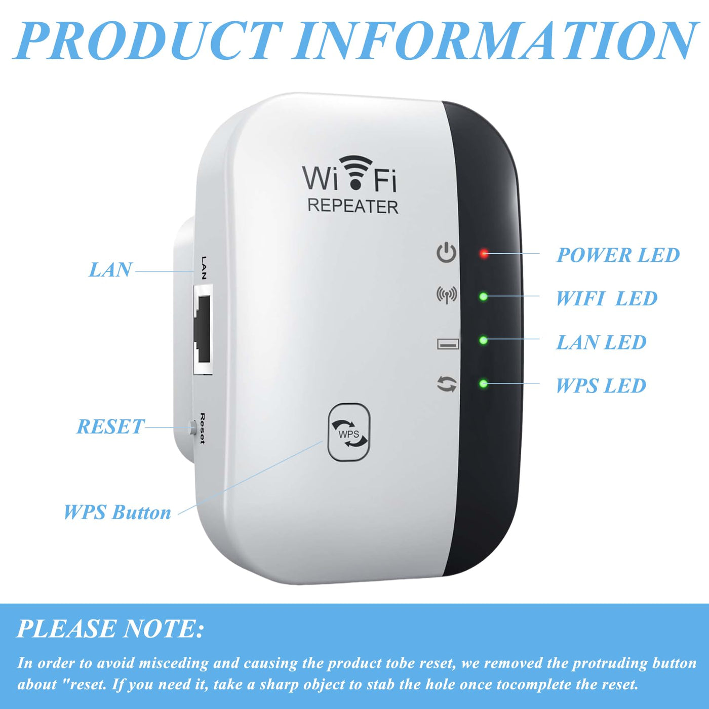 Amplificateur de signal WiFi Répéteur WLAN Amplificateur WLAN Répéteur WiFi Extendeur WiFi jusqu'à 4000 pieds carrés avec mode répéteur/AP avec port Ethernet vers tous les appareils WLAN Configuration en 1 clic Point d'accès avec 1 câble