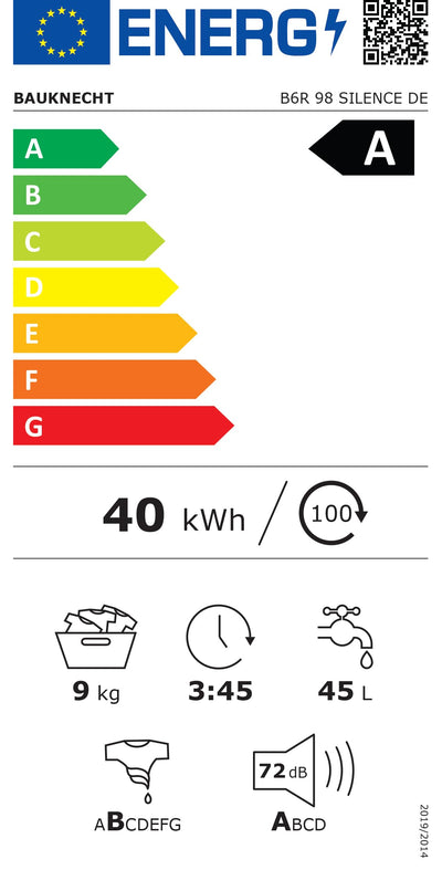 Bauknecht B6R 98 SILENCE DE Waschmaschine/ 9 kg/ 1400 U/min/A-20% spart bis zu 20% Energie/Besonders leise Waschmaschine/Steam 3.0-3 Kraftvolle Dampftechnologien/Energie + Zeitoptimierte Programme