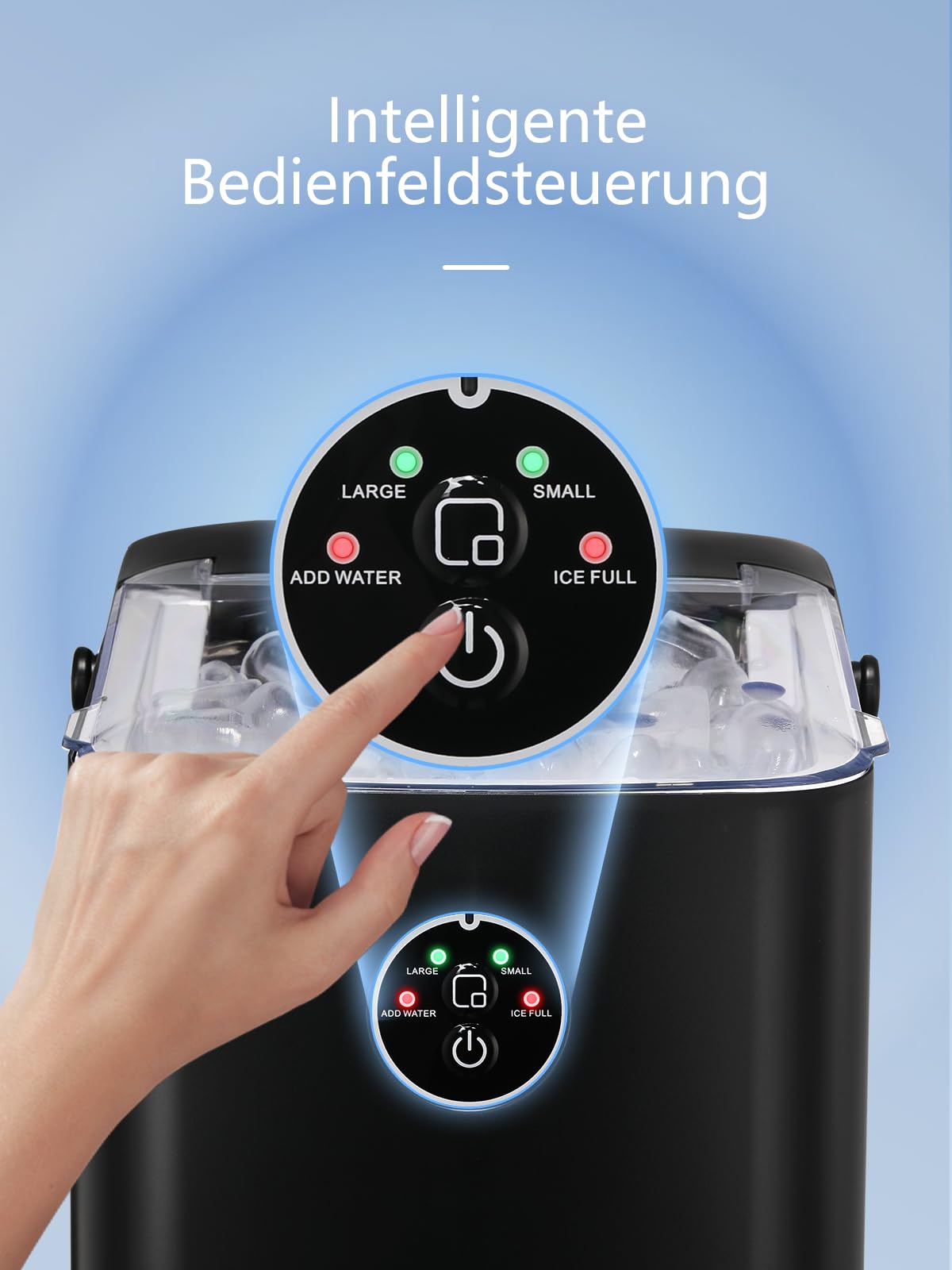 FOHERE Eiswürfelmaschine 14 kg 24 Stunden, 8 Eiswürfel in 6 Minuten, 2 Größen von Bullet Ice, Selbstreinigender Eiswürfelbereiter mit Griff, Eisschaufel und Korb, Ice Maker für Party, Büro, Wohnmobil