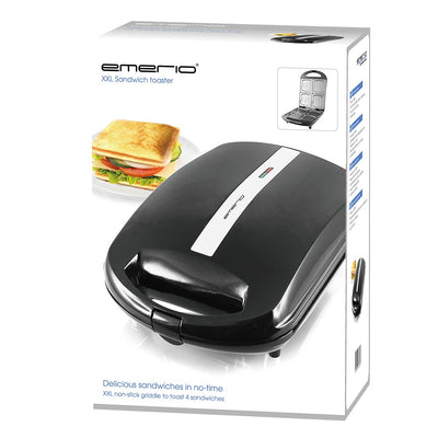 Emerio XXL Sandwich Toaster TEST GUT für alle Toastgrößen geeignet 4x große Muschelform für die ganze Familie Käse läuft nicht aus kein Verschmieren BPA frei 1300 Watt Sandwichmaker 4er