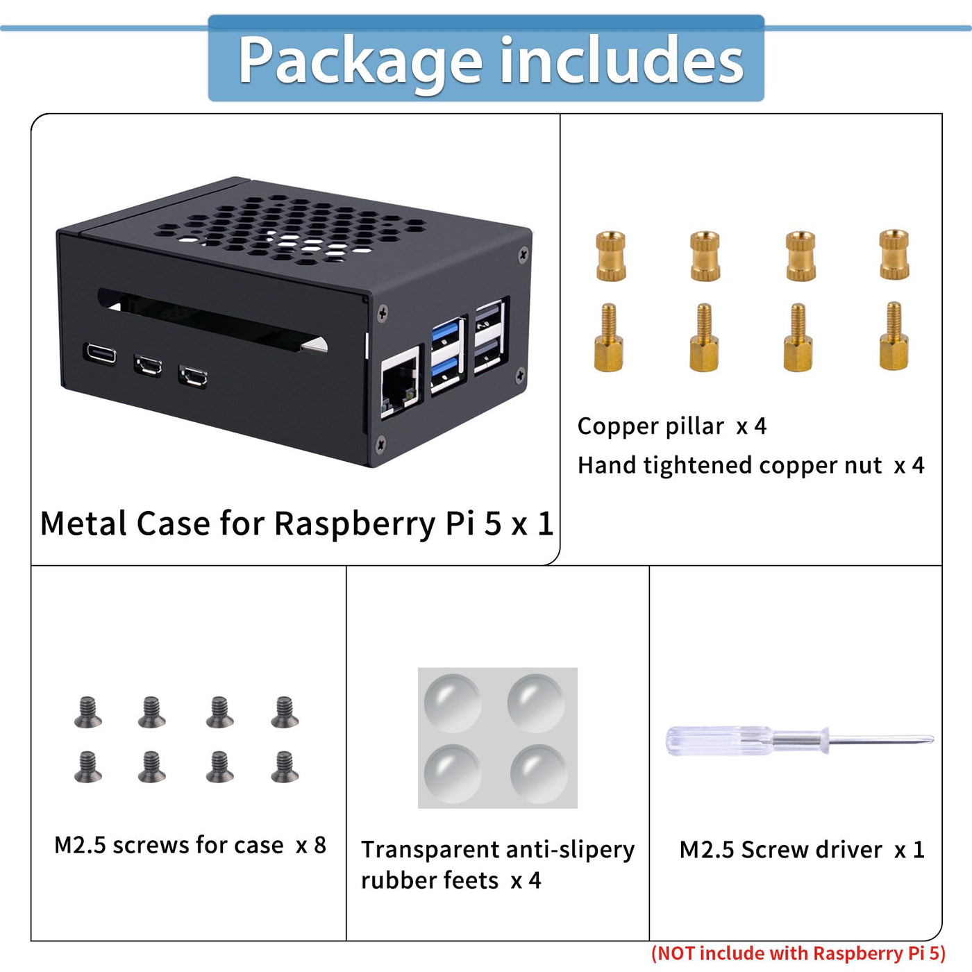 GeeekPi Metall Gehäuse für Raspberry Pi 5,Support PCIe M.2 NVMe SSD Shield Top X1001 / X1003 / X1000 / N04 / N05 & Raspberry Pi 5 Active Cooler (Not Included)