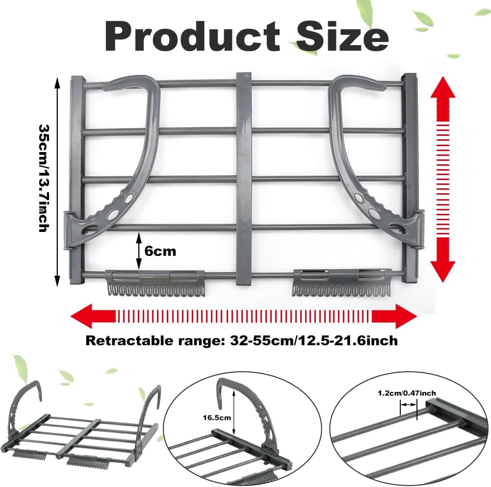 ADERTOS Wäschetrockner Heizkörper Ausziehbar Hängetrockner 32-55cm Breite Schwarz Klappbar Balkonwäschetrockner Stahl Kunststoff Wäschehänger Wäscheständer Heizung Wäschehalter für Kleindung Socken