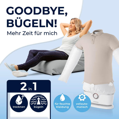 CLEANmaxx automatischer Hemdenbügler PRO | ersetzt Bügeleisen, Bügelbrett, Dampfglätter und Steamer | Bügelgerät mit Bügelpuppe für Hemden, Blusen & Shirts | innovativ & effizient, weiß