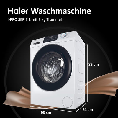 Haier Frontlader Waschmaschine 8kg I I-PRO SERIE 1 HW80-BP14929 I Washing Machine mit A-Effizienz, 1.400 U/Min. & sparsamem Inverter-Motor I Inkl. Refresh- sowie Expressprogramm und Mengenautomatik