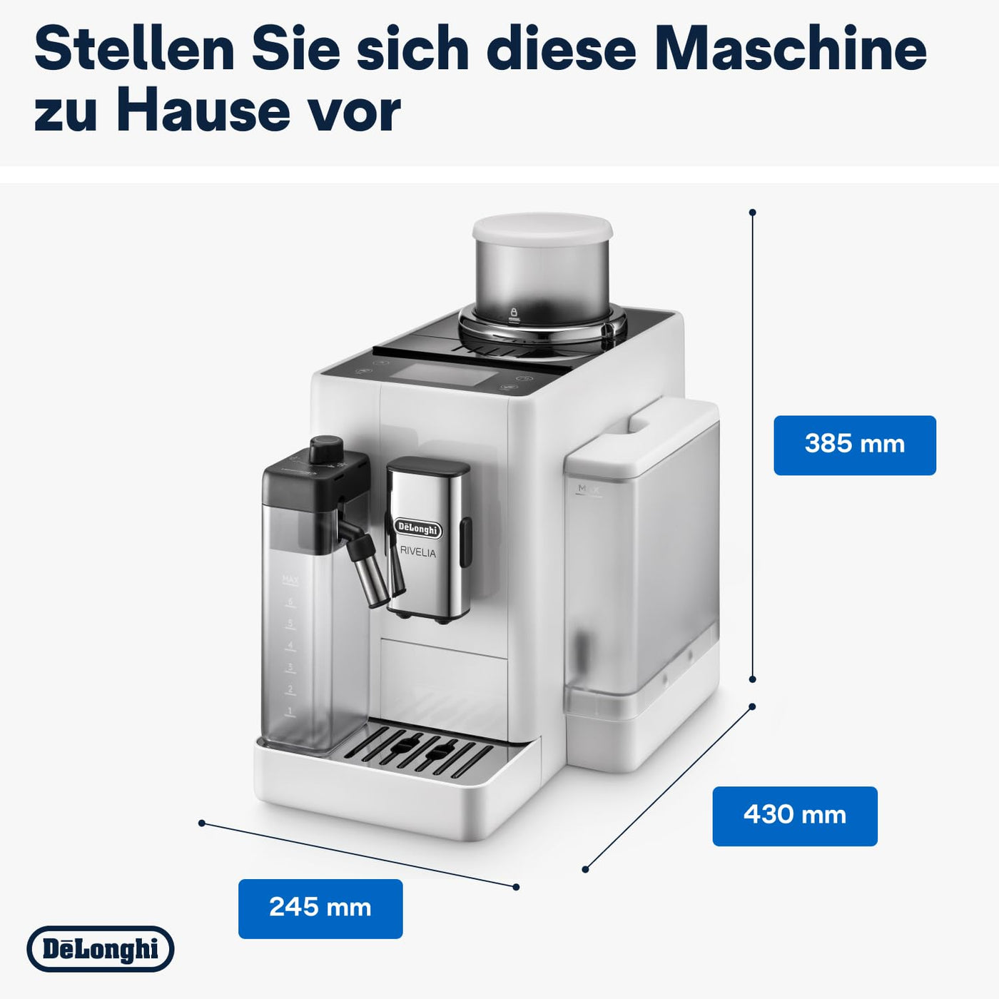 De'Longhi Rivelia EXAM440.55.W Kaffeevollautomat mit LatteCrema Milchsystem, Wechselbarer Bohnenbehälter, 16 Kaffee- & Milchgetränke auf Knopfdruck, Extra-Shot-Funktion, 3,5" Touch-Display, Weiß