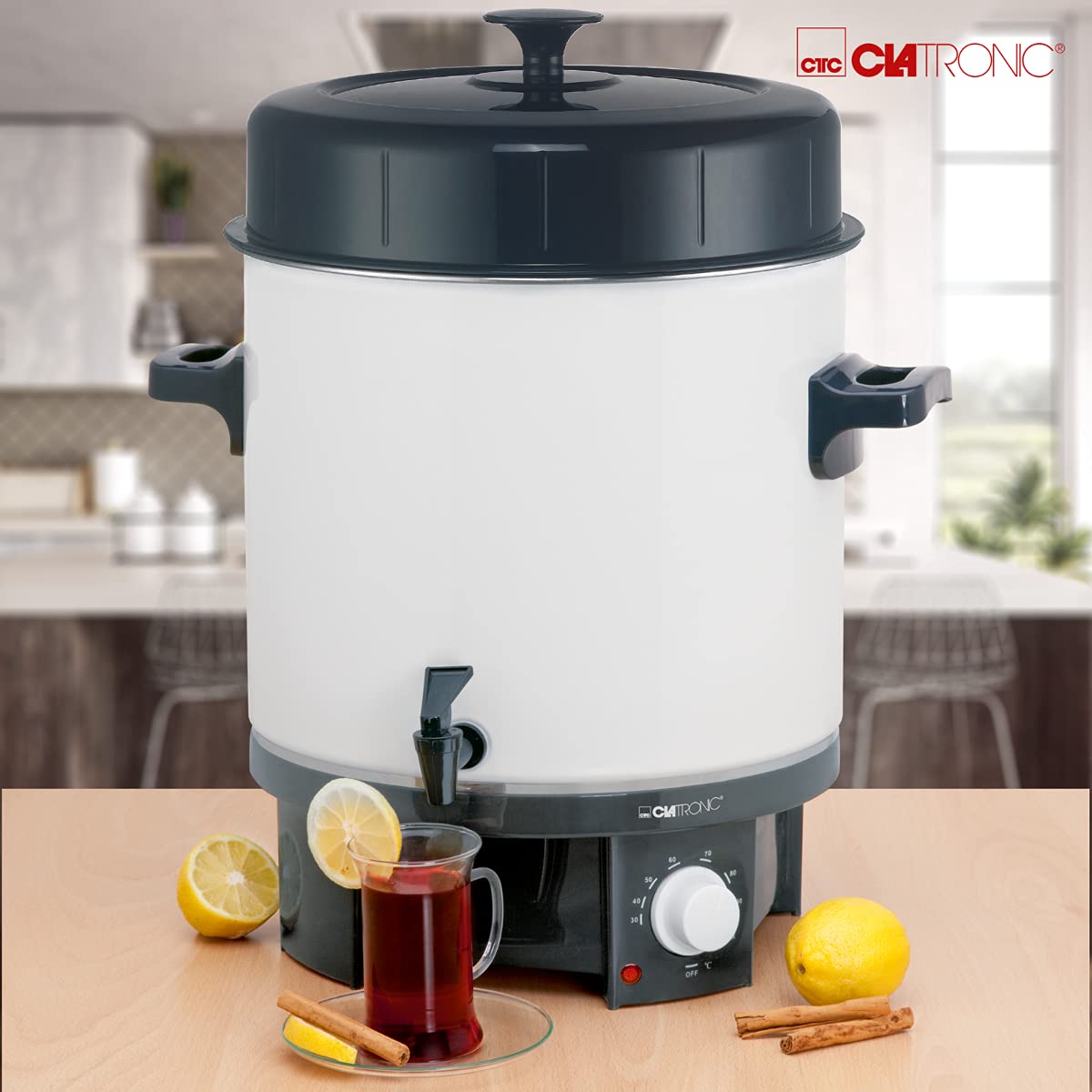 Clatronic® 2in1 Heißgetränke- & Einkochautomat mit 25L Tankinhalt | Einkochtopf für z.B. Glühwein oder Punsch | Glühweinkocher mit Emaillierung & integriertem Ablaufzapfhahn | 1800W | EKA 3338