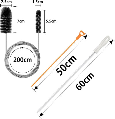 3 Stück Abflussbürste Lang 200cm Rohrreinigungsspirale Schlauchbürste Rohrbürste Rohrreinigungsbürste Abflussreiniger Spirale Bürste Flexible Abfluss Bürste für Rohre Schmales Abflussloch Schwarz
