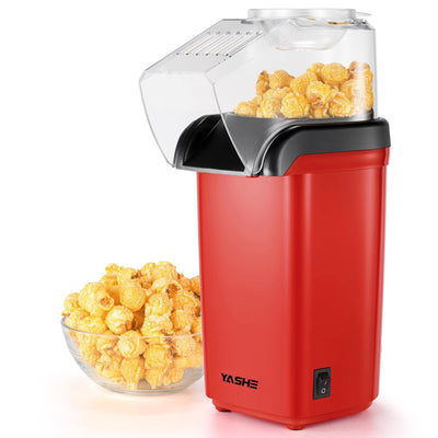 YASHE Popcornmaschine, 1200 W Heißluft Popcorn Maker, Elektrische Popcorn Maschinen, One-Touch-Bedienung, 2 Minuten, Gesund ohne Fett & Öl, Rot