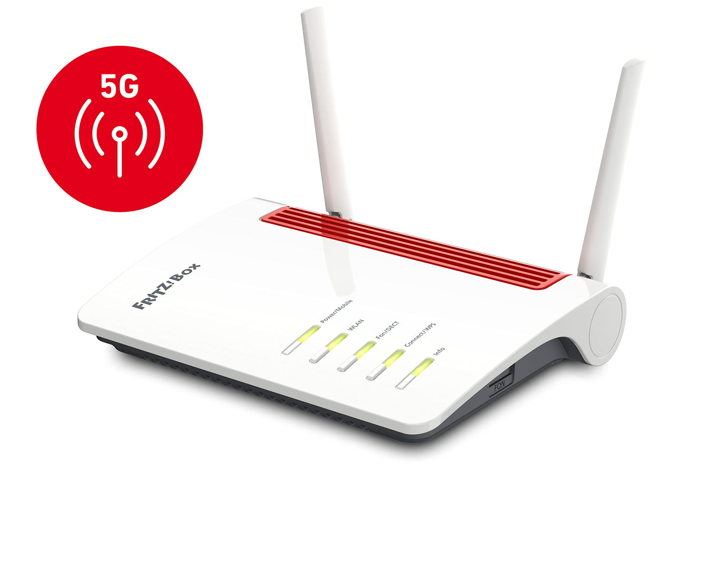 AVM FRITZ!Box 6850 5G (Mobilfunk-Internet bis zu 1.300 MBit/s, WLAN AC+N bis 866 MBit/s (5 GHz) & 400 MBit/s (2,4 GHz), 4 x Gigabit-LAN, DECT-Basis, USB 3.0, geeignet für Deutschland)