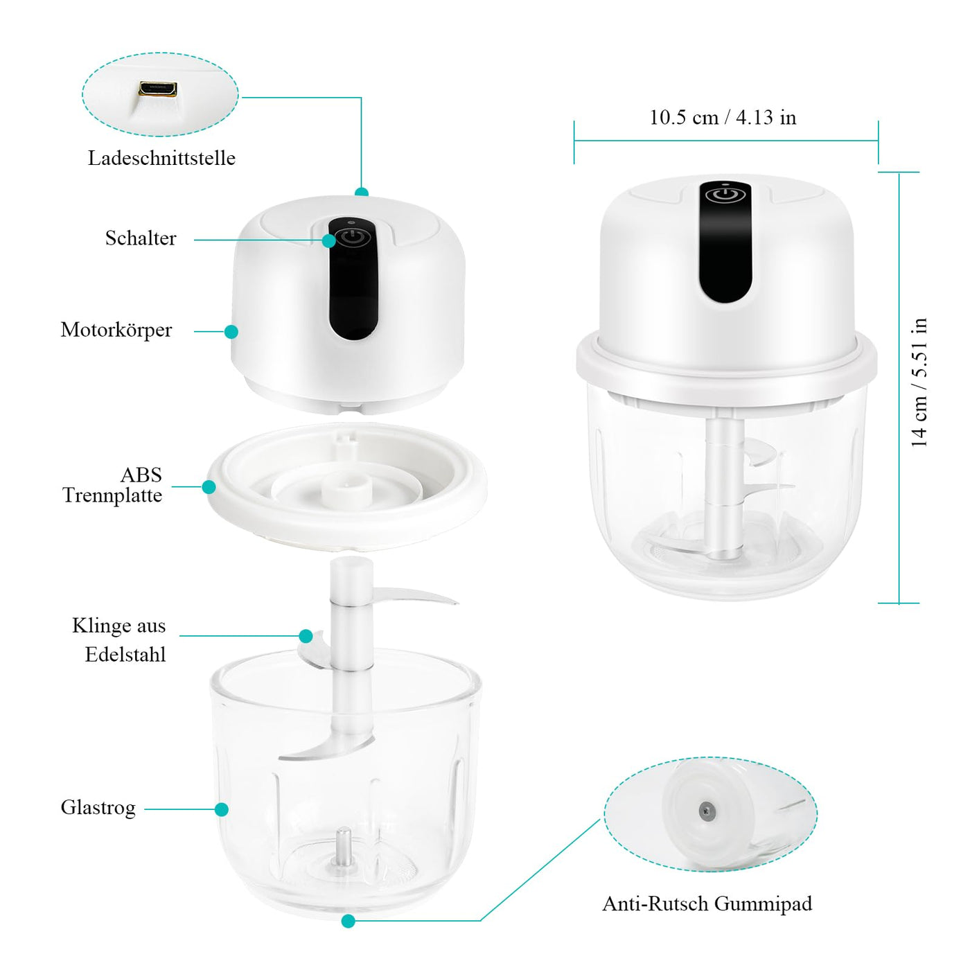 Zwiebel Zerkleinerer Elektrisch 350ml, USB Zwiebelschneider Elektrisch Klein Zwiebelhacker Knoblauch Zerkleinerer Küche Elektrischer Knoblauchschneider Onion Cutter für Fleisch,Zwiebeln,Knoblauch