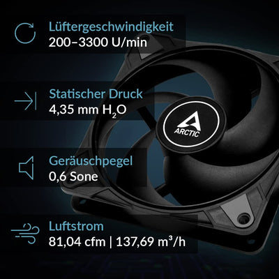 ARCTIC P12 Max - PC Lüfter, High-Performance 120 mm Gehäuselüfter, PWM-gesteuerte 200-3300 rpm, Optimiert für statischen Druck, 0dB-Mode, Hydrodynamisches Gleitlager - Schwarz