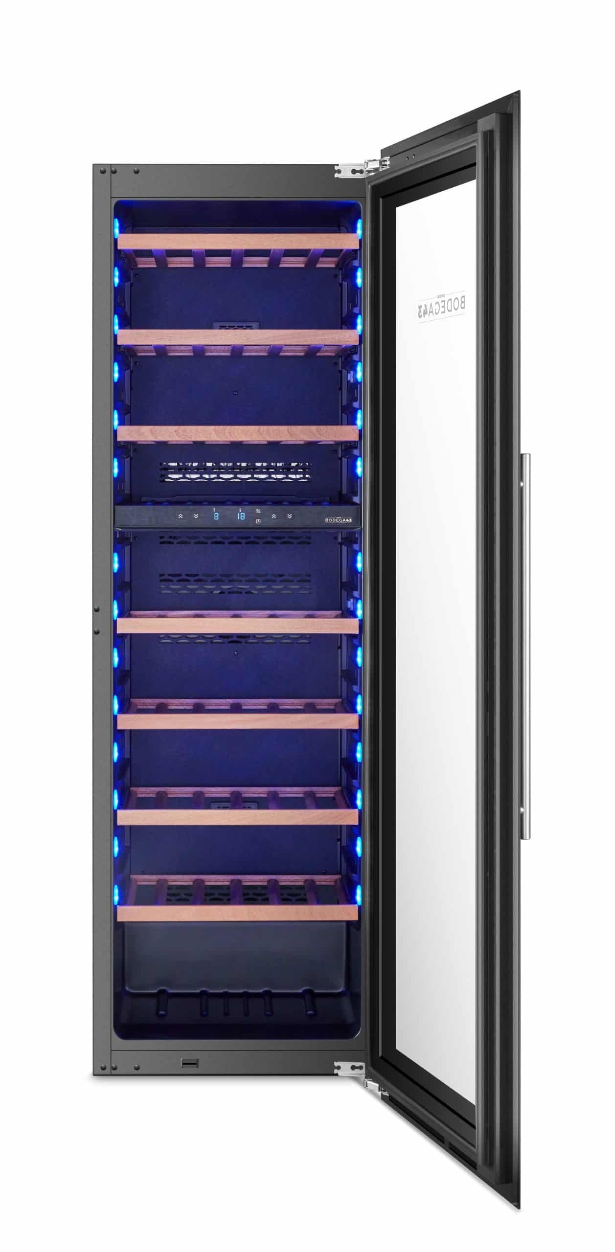 BODEGA43-100 Großer Einbau Weinkühlschrank - Weinklimaschrank mit 2 Zonen - 100 Flaschen, geringer Energieverbrauch 116 kWh, Kompressorkühlung & 7 ausschiebbare Auflageflächen aus Birkenholz