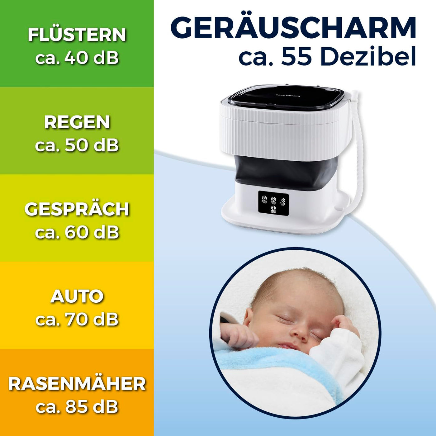 CLEANmaxx Mini-Waschmaschine ideal für Unterwegs | Mobile Waschmaschine mit 2 Waschprogrammen & einem Schleudergang | Zusammenfaltbar & leise | Für bis zu 1kg Wäsche | Geeignet für Camping & Reisen