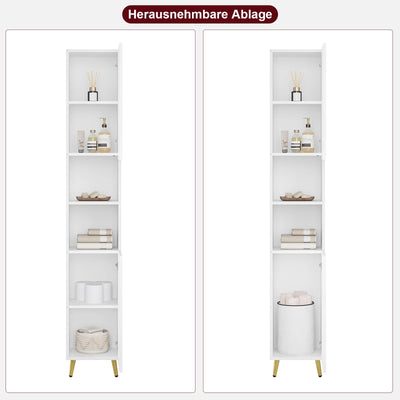 eSituro Badezimmer Hochschrank, Badezimmerschrank Badschrank mit 2 Türen 2 offenen Fächern, Badmöbel mit verstellbaren Einlegeböden, Weiß, 30x180x28 cm