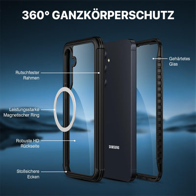 CENHUFO für Samsung Galaxy A55 5G Hülle, Magnetisch Schutzhülle mit Eingebautem Panzerglas Displayschutz Robust Stoßfest Panzerhülle Cover Case 360 Grad Handyhülle für Samsung Galaxy A55 5G -Schwarz