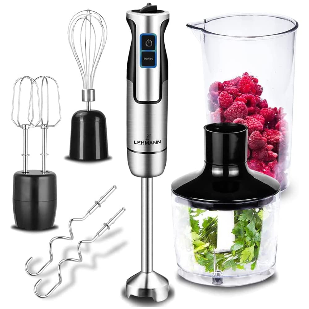 Lehmann Chowmei Stabmixer Set 1200 W | Pürierstab mit Turbofunktion und Geschwindigkeitsregelung | Elektrische Multifunktions Hand Blender | inkl. 6-teiliges Zubehör Set