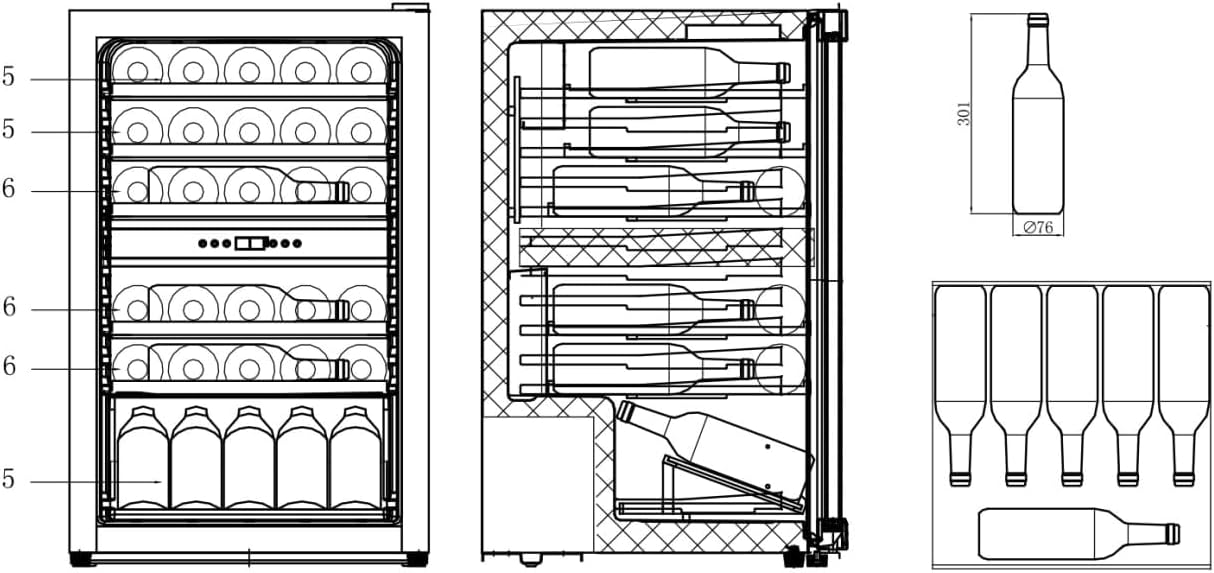 CAVIN Polar Collection 51 - Weinkühlschrank, 37 Flaschen, 2 Temperaturzonen 4-22°C, Holzregalböden, Kompressor, Glastür mit UV-Schutz, schwarzer Weinkühlschrank mit zwei Zonen