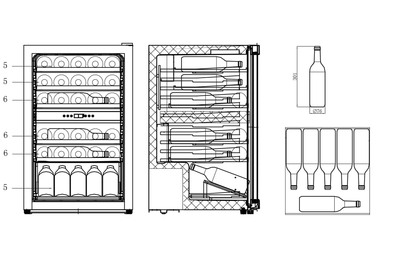 CAVIN Polar Collection 51 - Weinkühlschrank, 37 Flaschen, 2 Temperaturzonen 4-22°C, Holzregalböden, Kompressor, Glastür mit UV-Schutz, schwarzer Weinkühlschrank mit zwei Zonen