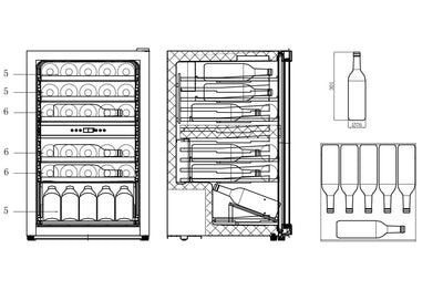 CAVIN Polar Collection 51 - Weinkühlschrank, 37 Flaschen, 2 Temperaturzonen 4-22°C, Holzregalböden, Kompressor, Glastür mit UV-Schutz, schwarzer Weinkühlschrank mit zwei Zonen