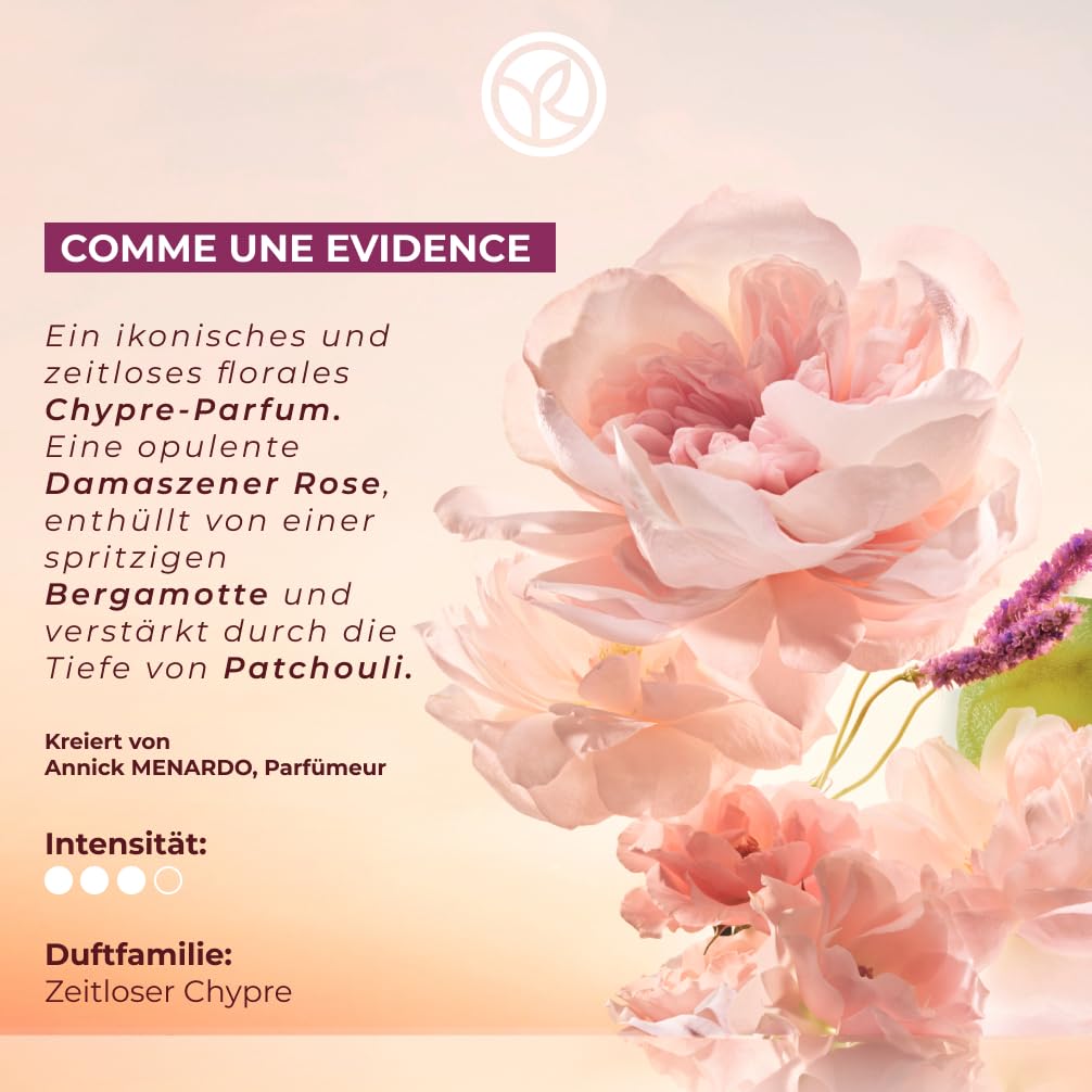 Yves Rocher COMME UNE EVIDENCE Parfum Damen 50 ml | Floraler Chypre-Duft mit Noten von Damaszener-Rose, Bergamotte und Patschuli | Elegantes Parfüm für Frauen mit ätherischen Ölen