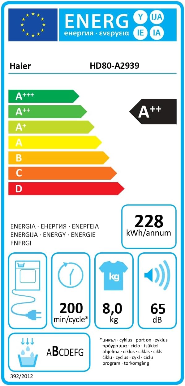 Haier I-PRO SERIE 3 HD80-A2939 Wärmepumpentrockner / 8 kg/A++ / Inverter-Motor / 3 Trockenstufen wählbar/Edelstahltrommel/I-Refresh Dampfprogramm