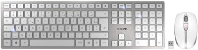 CHERRY DW 9000 SLIM, Kabelloses Tastatur- und Maus-Set, Französisches Layout (AZERTY), Bluetooth & 2,4 GHz Funk, Leise Tasten, Wiederaufladbar, Weiß-Silber