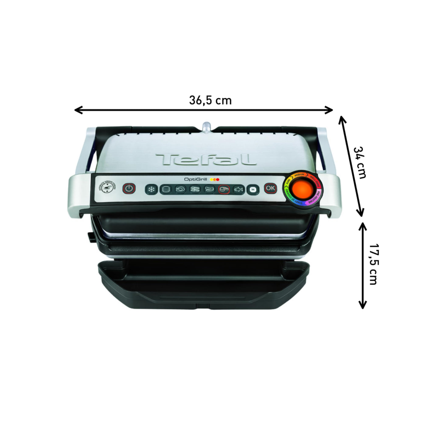 Tefal OptiGrill Kontaktgrill, 6 Programme, Garstufenanzeige, Abnehmbare Platten, Manueller Modus, Elektrogrill, Edelstahl, GC705D16