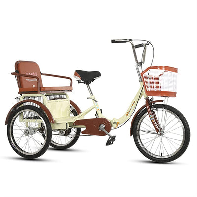 Erwachsene Cruiser Bikes 20 Zoll Trike Bike Großer Einkaufskorb, Faltbare Dreiräder Mit Rücksitz - Für Shopping-Übungen-Erholung,Beige