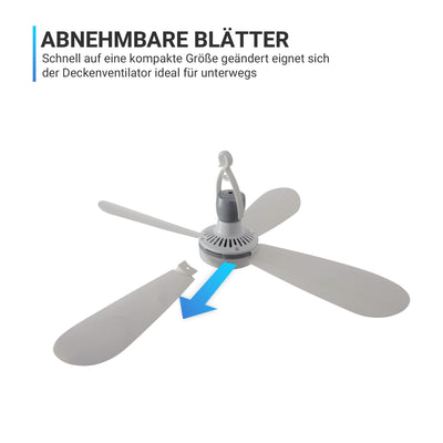 Bestlivings Mobiler Deckenventilator mit Stecker und Schalter, 220V-240V / 5 Watt, Ø40 cm Portabler Decken - Ventilator mit Aufhänger, Energiesparend (Weiß)