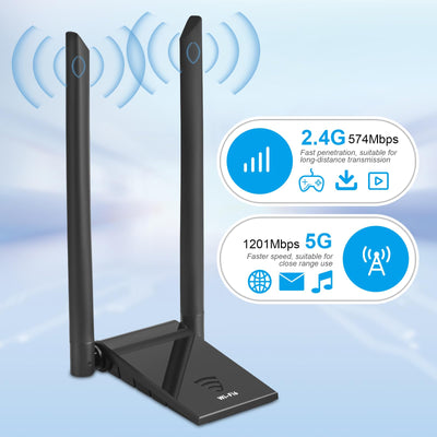 ARCELI AX1800 WLAN Stick für PC, WiFi 6 Stick Adapter Dual Band WLAN Adapter (5GHz/2.4GHz) Dual 5dBi WLAN Antennen, für Windows 10/11.