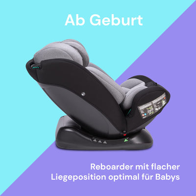 Booboo Safety London Kindersitz ohne Isofix i-Size Reboarder, von 40 bis 150 cm, Baby Autositz- Black Grey