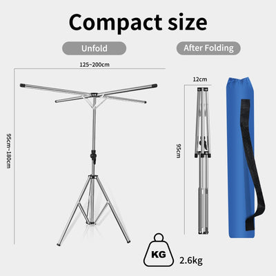 Baoduu Ausziehbar Wäscheständer Turm, Kleiderständer Klappbar, Platzsparend Waschesteständer, Stabil Stahl Rostfrei Wäschetrockner Ständer, Wäschespinne Camping mit Beutel & 20 Haken