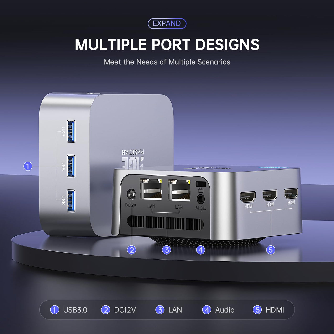 ACEMAGICIAN Mini PC, Alder Lake N100 (bis zu 3,4 GHz), 16GB LPDDR5 512GB SSD Micro Desktop Computer|Dual Ethernet|Triple HDMI|USB3.0