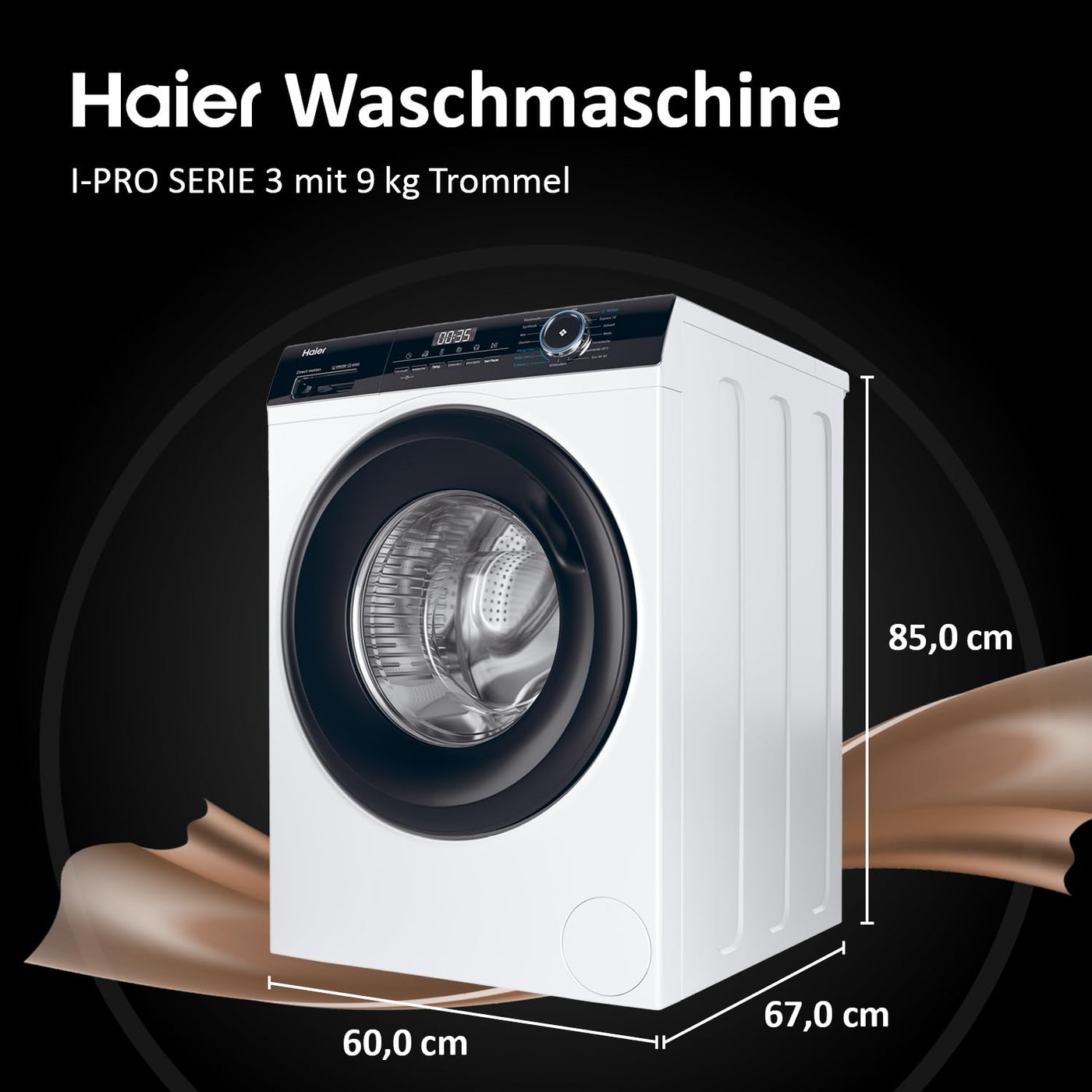 Haier I-PRO SERIE 3 HW90-B14939 I Frontlader Waschmaschine 9kg I Washing Machine mit A-Effizienz, 1.400 U/Min. & leisem Direktantrieb I Inkl. Dampfprogrammen, Mengenautomatik & Refresh-Programm