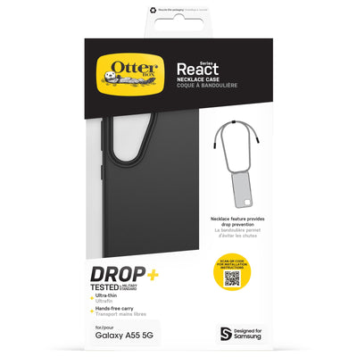 OtterBox React Necklace Hülle für Samsung Galaxy A55 5G, ultraschlanke, schützende Hülle mit Verstellbarer und Abnehmbarer Handykette, Getestet nach Militärstandard, Schwarz