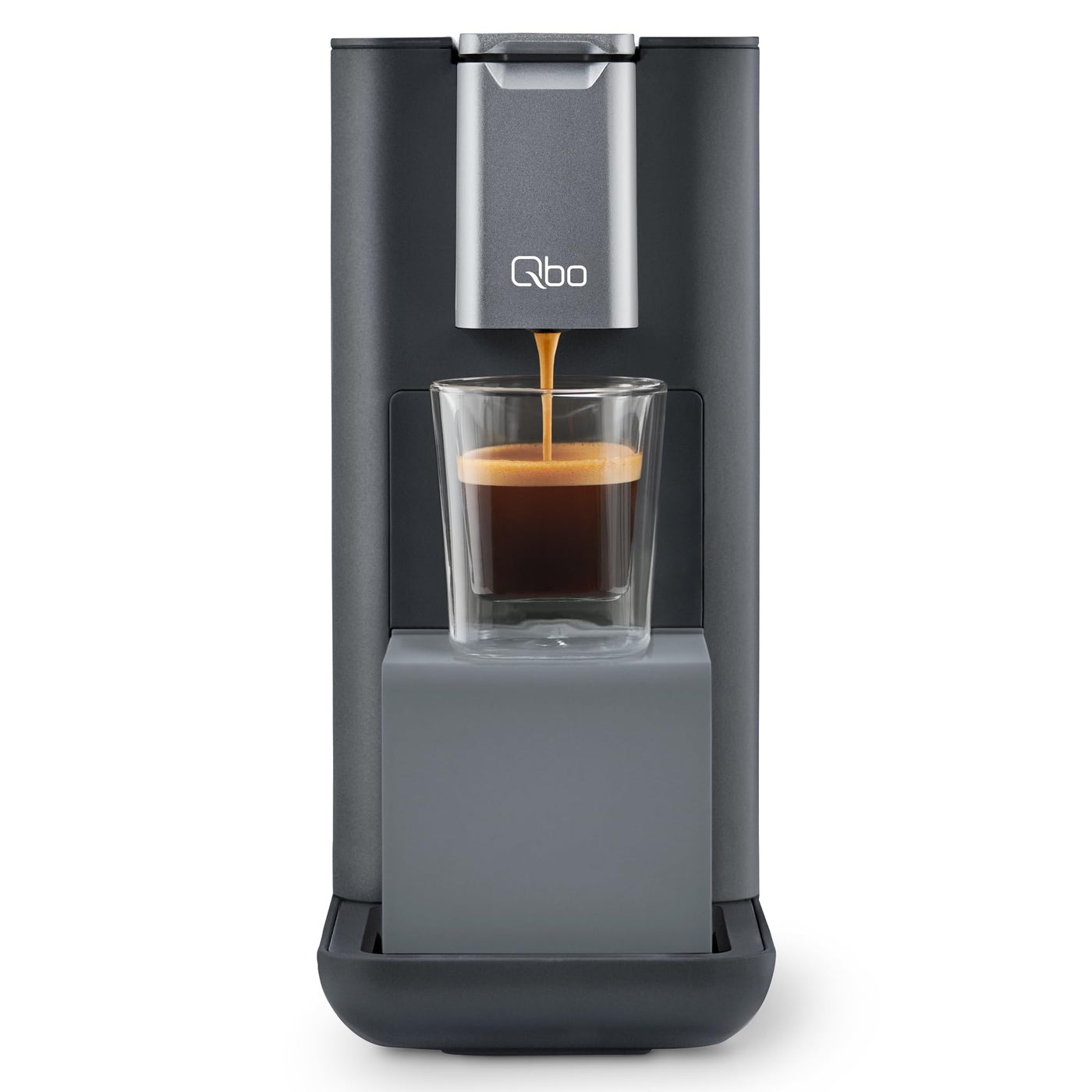 Tchibo Qbo ESSENTIAL Premium Kapselmaschine inkl. 24 recyclebare Qbo Kapseln für Espresso, Caffè und Caffè Grande, kompaktes, innovatives Design, Dark Stone