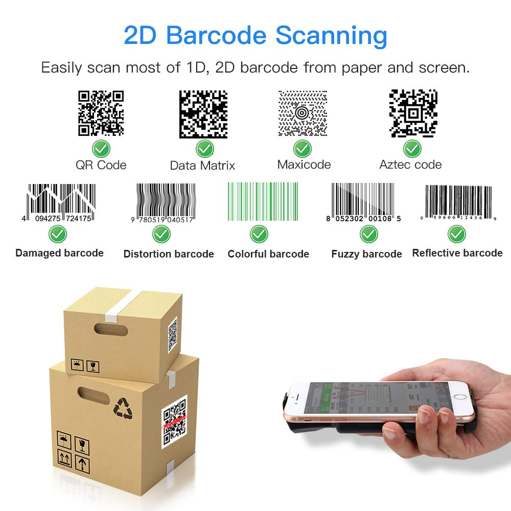 Eyoyo 2D Tragbar Bluetooth Tragbar Barcode Scanner, Back Clip Kabellos 1D Qr Barcode Leser Mit Bluetooth Funktion PDF417 Daten Matrix Code Maxicode Bild Scannen für Smartphone, iPhone