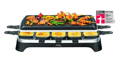 Tefal Raclette Ambiance RE4588 | für 10 Personen, inklusive Tischgrill-Funktion | Grillplatte antihaftbeschichtet + spülmaschinengeeignet | 2 Meter langes abnehmbares Kabel | Schwarz/Edelstahl | 1350W